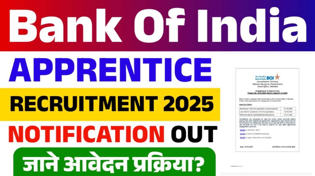 बैंक ऑफ इंडिया अप्रेंटिस भर्ती 2025 – 400 पदों के लिए आवेदन करें