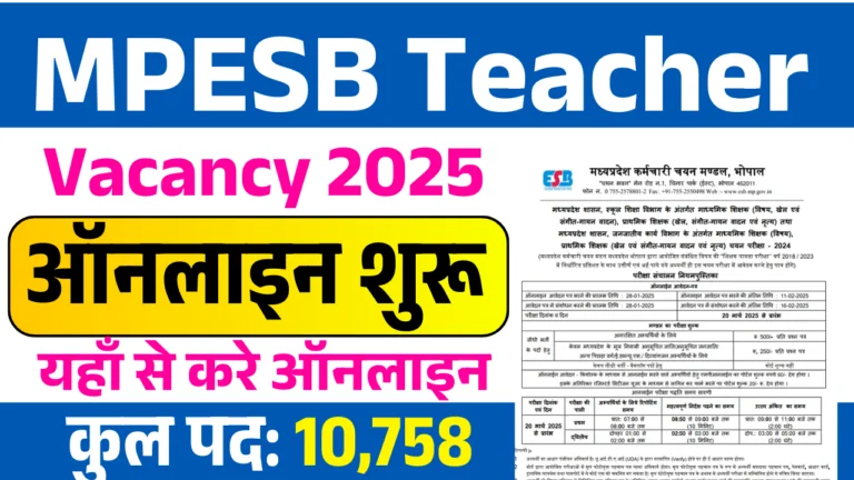 एमपीईएसबी शिक्षक भर्ती 2025 – 10758 पदों के लिए आवेदन प्रक्रिया